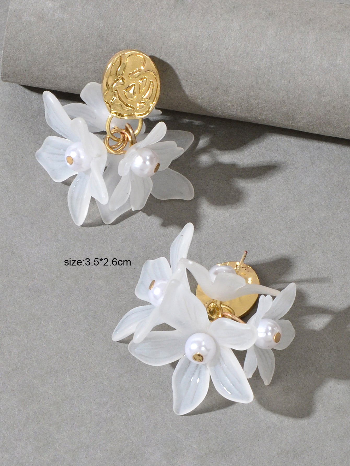 Boho Luxury White Resin Petal Drop Flower Exaggerated Floral Earrings for Women Feelontop Jewellery
