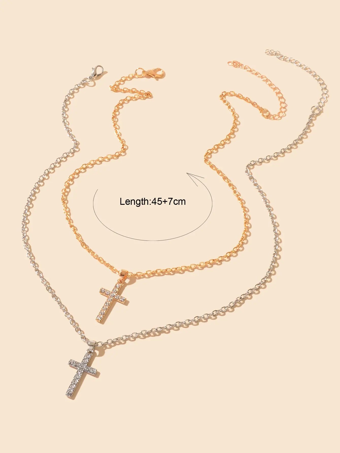2 pcs Gold Silver Chain Rhinestone Cross Matching Necklace Lovers Couples Gift Feelontop Jewellery