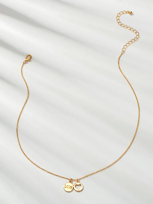 Minimalist Gold Chain Letter Love Heart Round Pendant Necklace Jewellery Gift Feelontop Jewellery