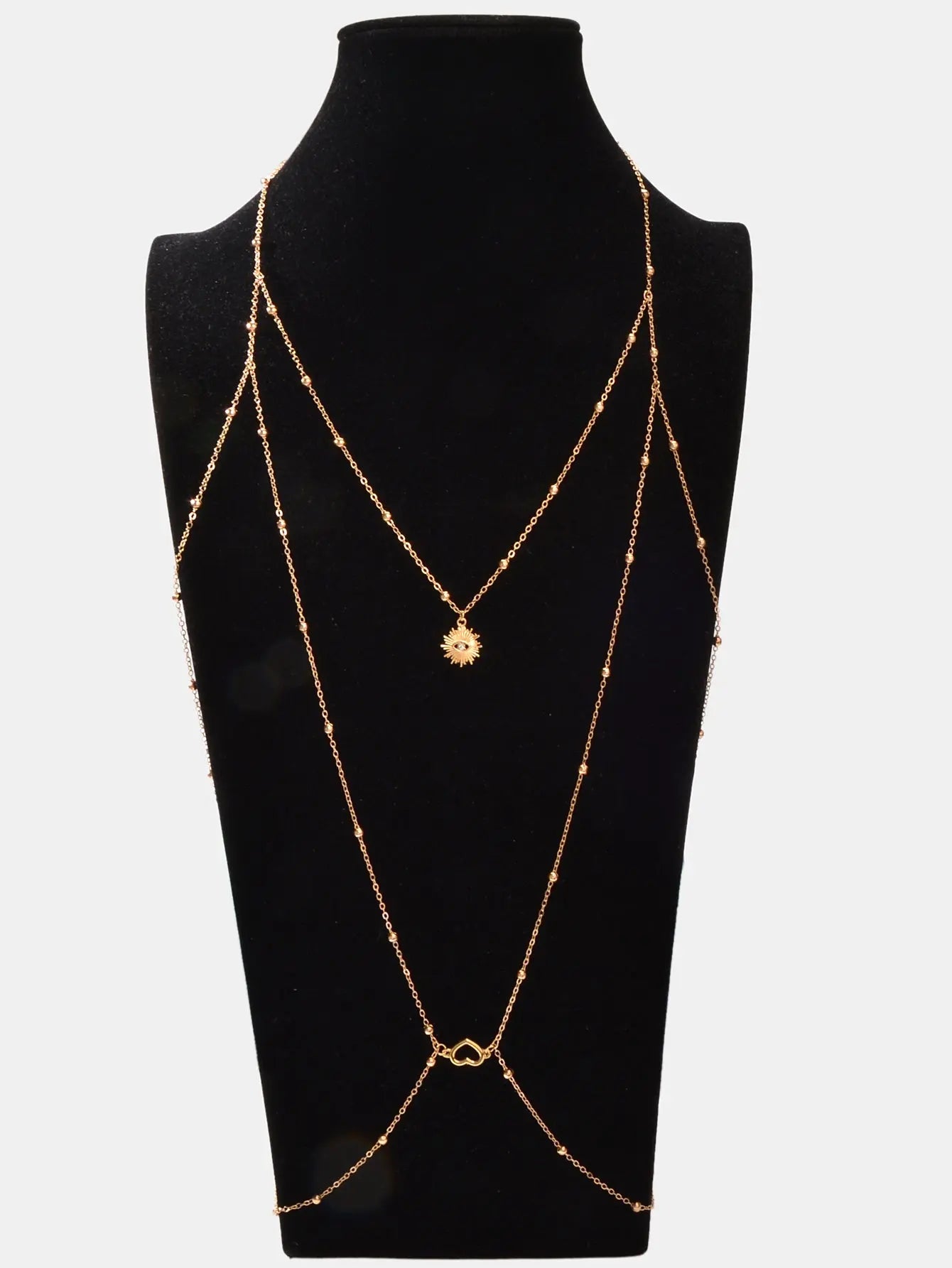 Gold Layered Body Chain Eye Heart Charm Crossover Bra Bikini Beach Body Jewelry Feelontop Jewellery