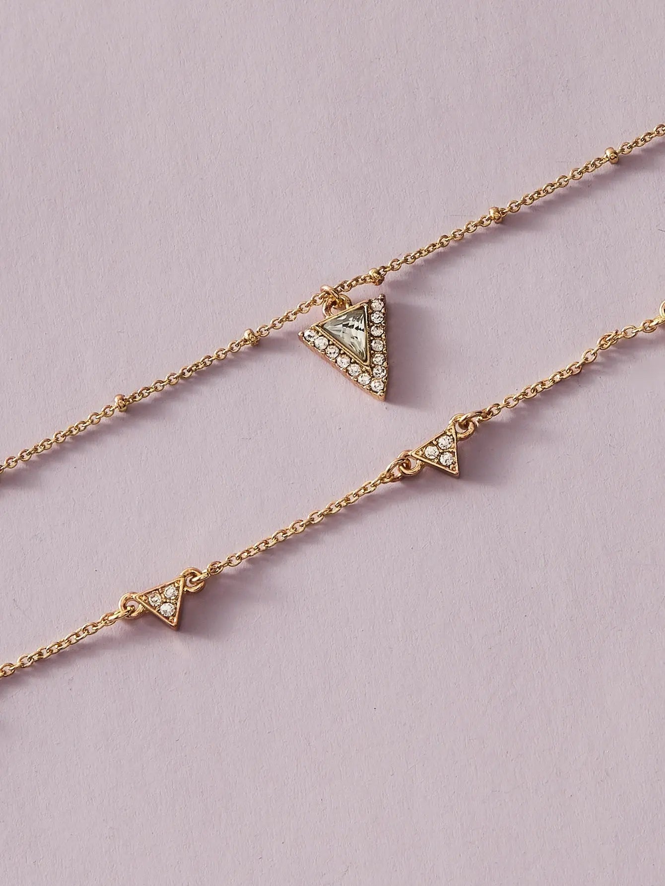 Ladies Jewellery Double layer Gold Chain Rhinestone Triangle Charm Necklace Gift Feelontop Jewellery