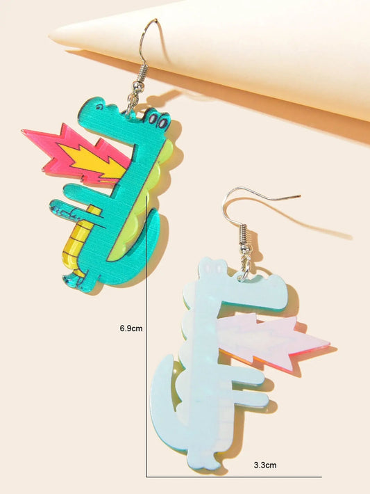 Spurt Fire Green Acrylic Dinosaur Dangle Earrings Cartoon Design Accessories Feelontop Jewellery
