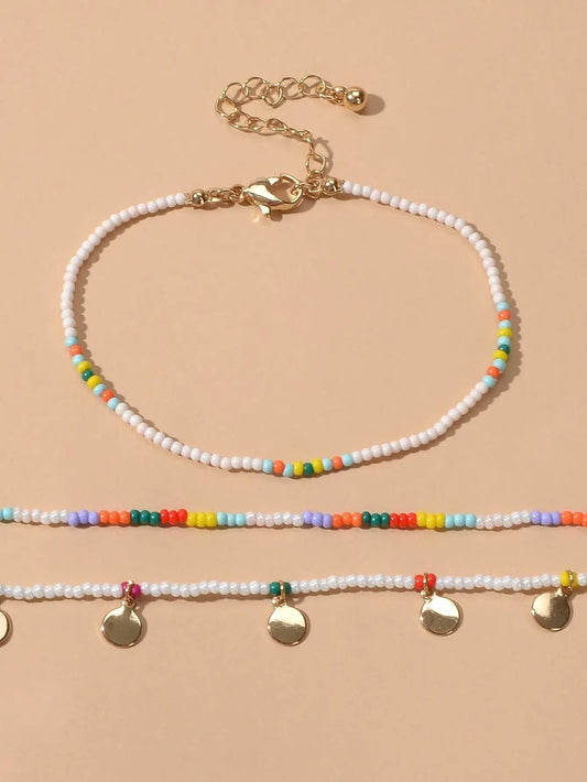 3pcs Bohemian Handmade Disc Charm Colorful Seed Beads Bracelet Ethnic Jewellery Feelontop Jewellery