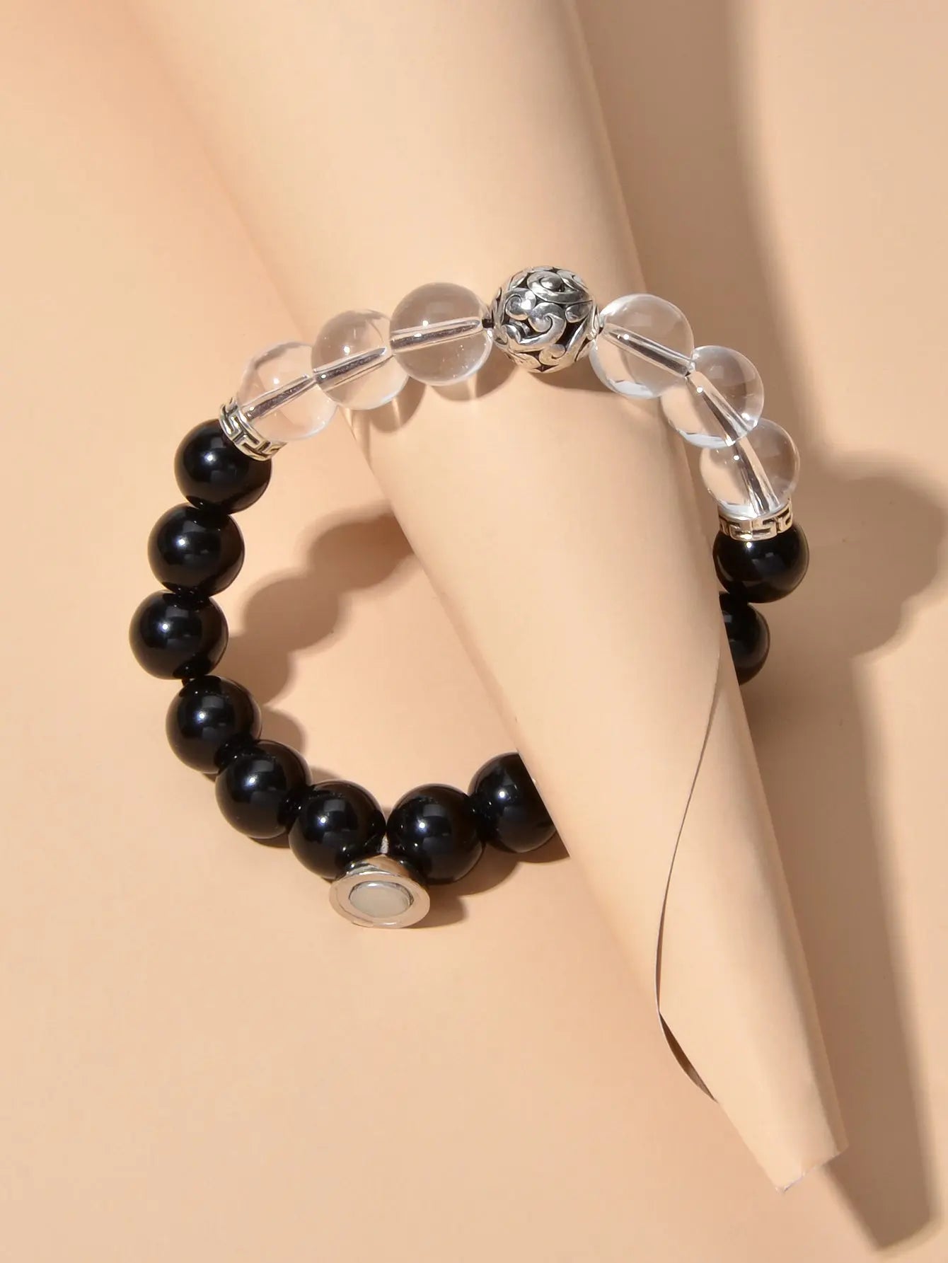 Tribal Ethnic Jewellery Black Transparent Beads Elastic Bohemian Bangle Bracelet Feelontop Jewellery