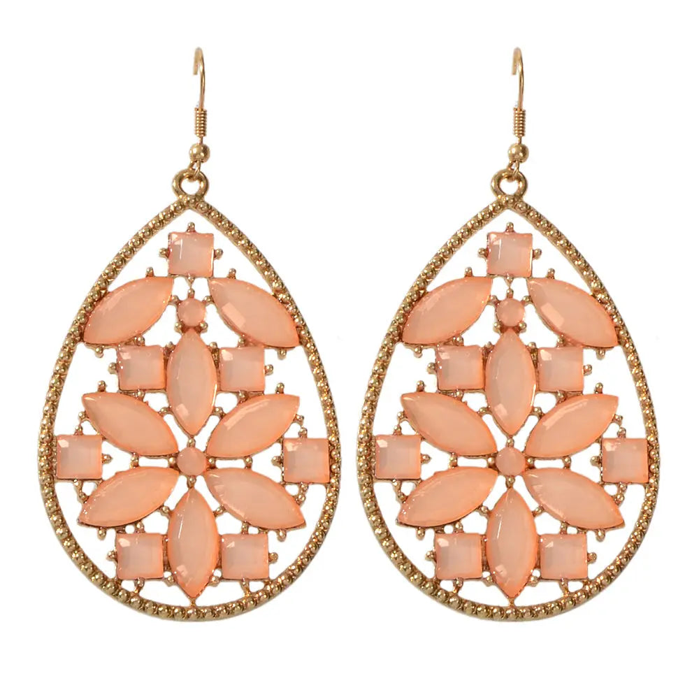 Ladies Jewellery Pink Green Acrylic Flower Water Drop Good Quality Earrings Gift Feelontop Jewellery