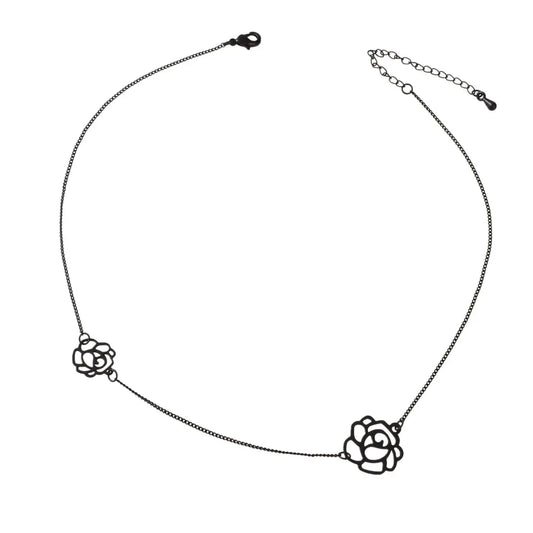 Retro Black Gold Chain Flower Collar Necklace Women Short Choker Accessories Feelontop Jewellery