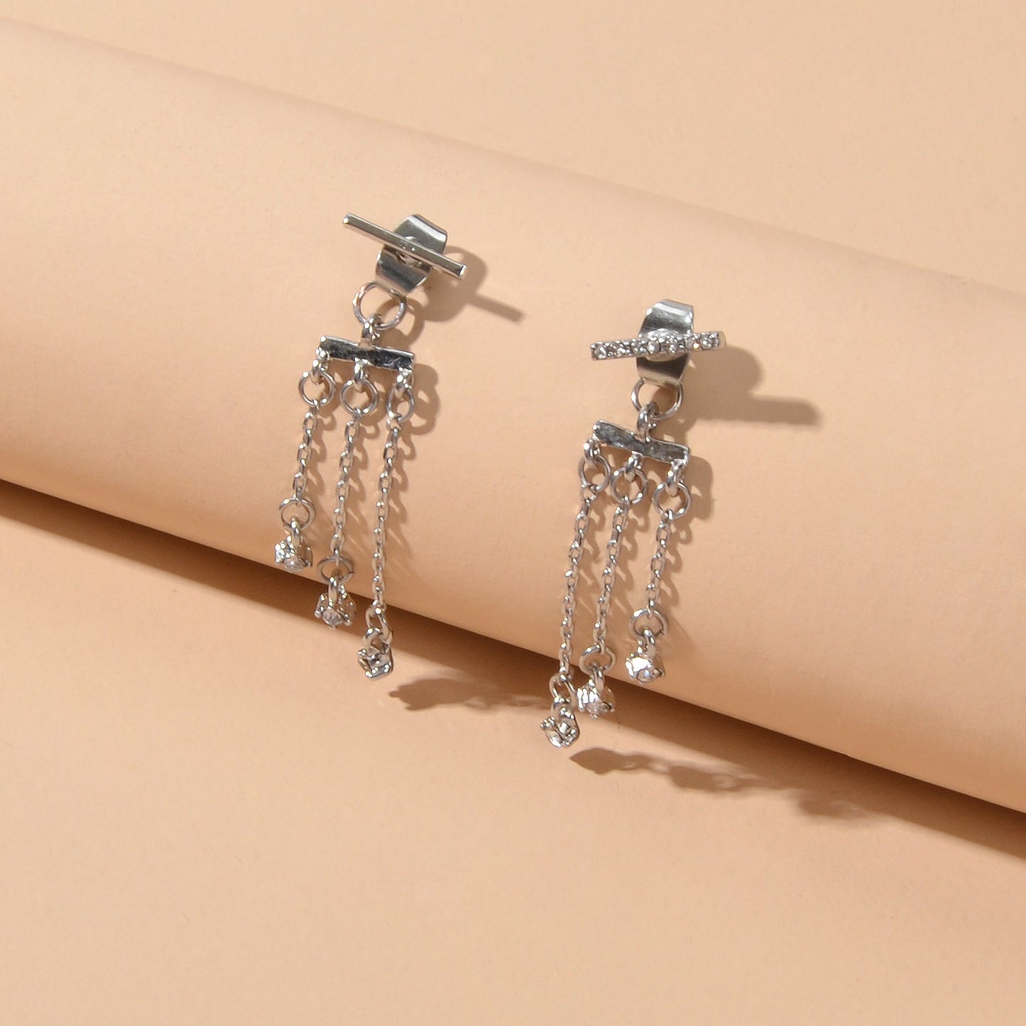 Delicate Jewelry Rhinestone Decor Silver Chain Tassel Charm Earrings Ear Jacket Feelontop Jewellery