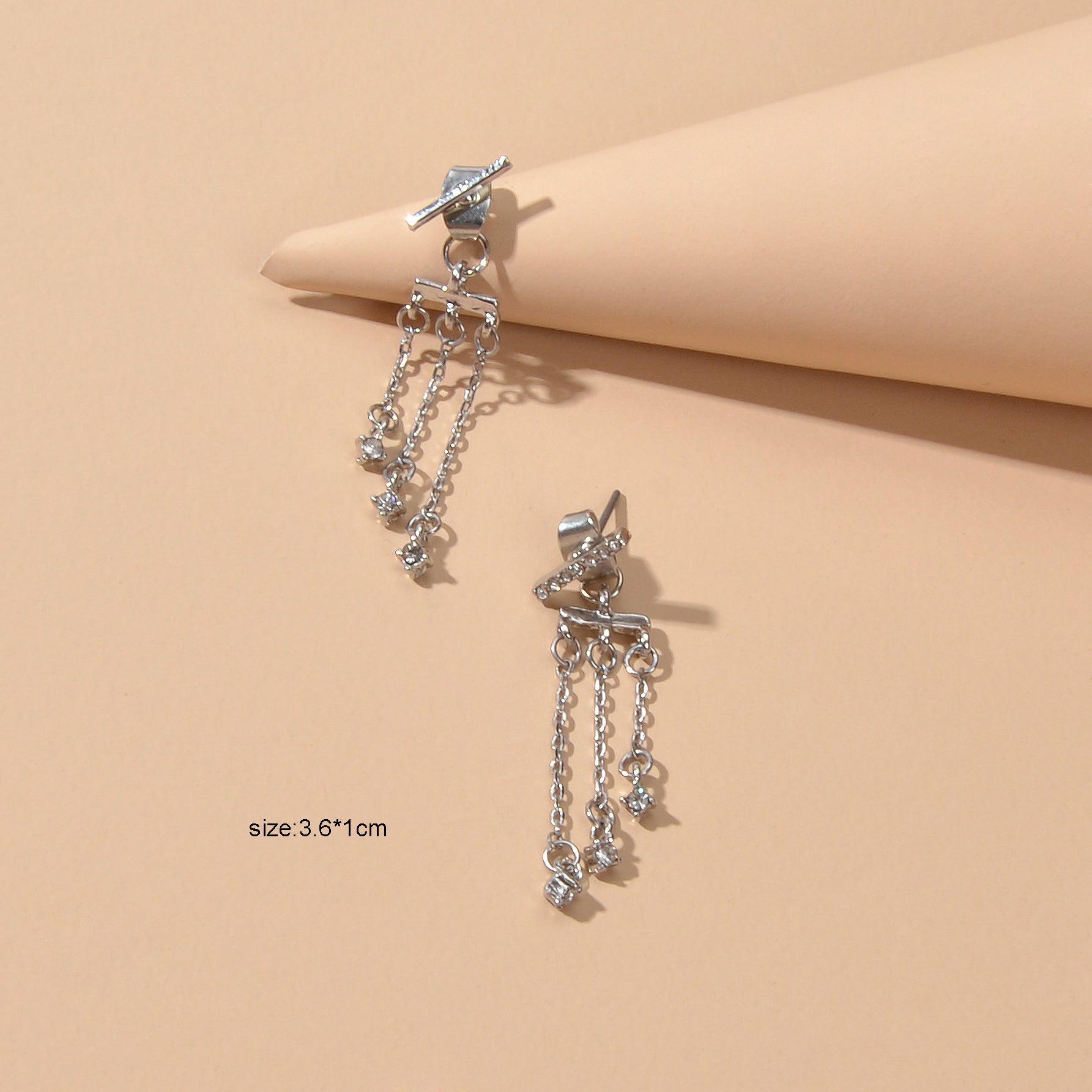 Delicate Jewelry Rhinestone Decor Silver Chain Tassel Charm Earrings Ear Jacket Feelontop Jewellery