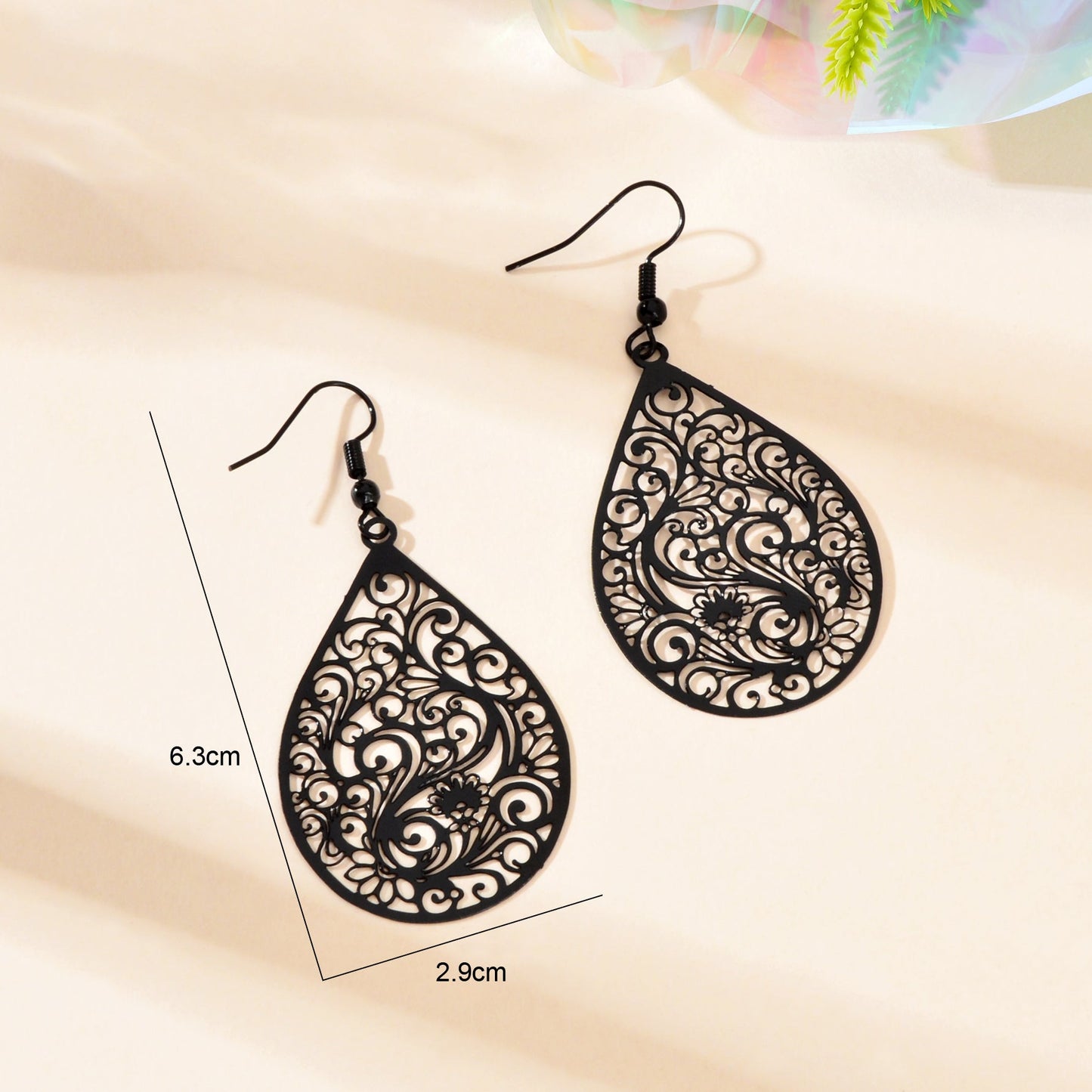 Retro Hollow Black Flower Pattern Water Drop Earrings Party Daily Prom Jewelry Feelontop Jewellery
