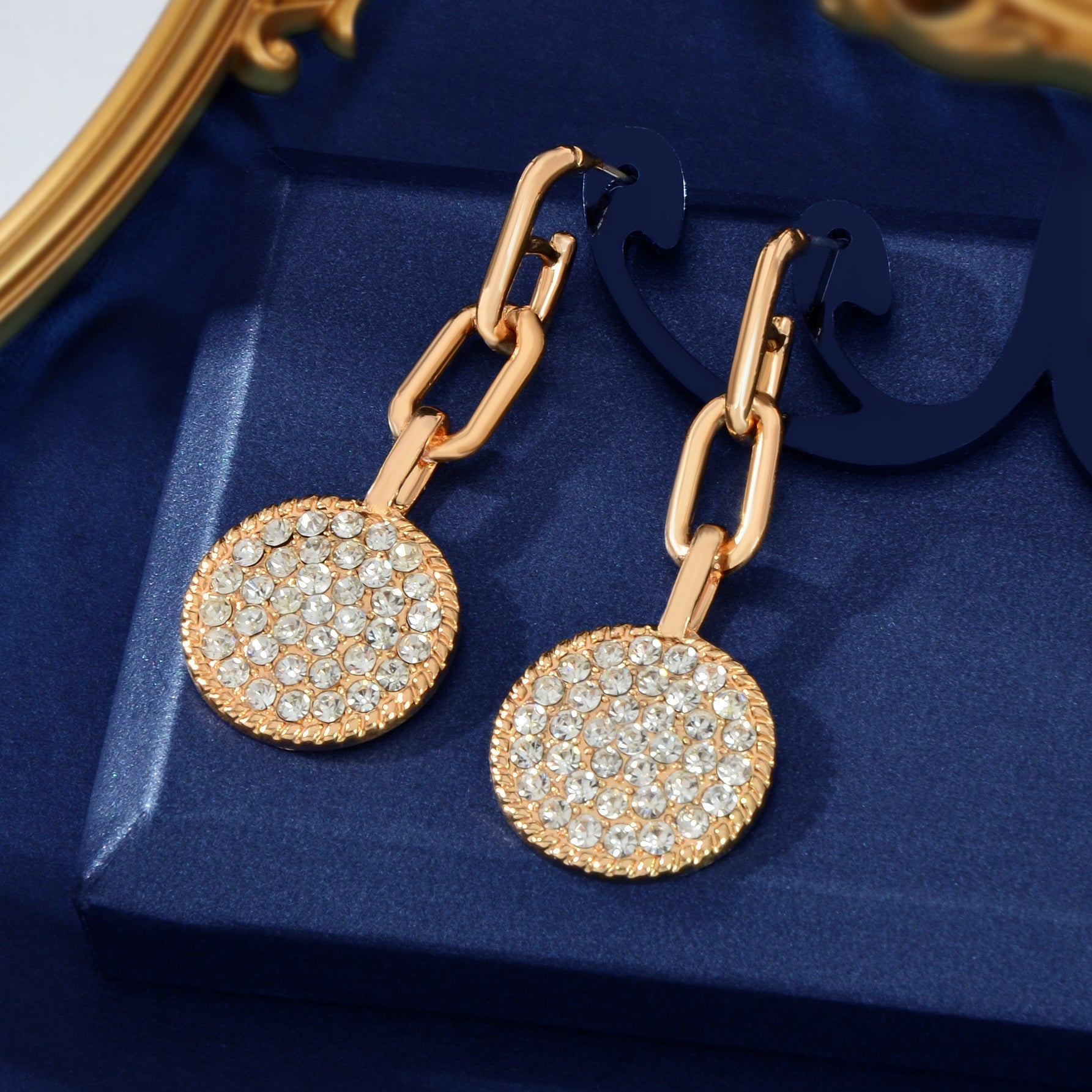 Textured Jewellery Sparkling Rhinestone Gold Round Pierced Stud Earrings Gifts Feelontop Jewellery