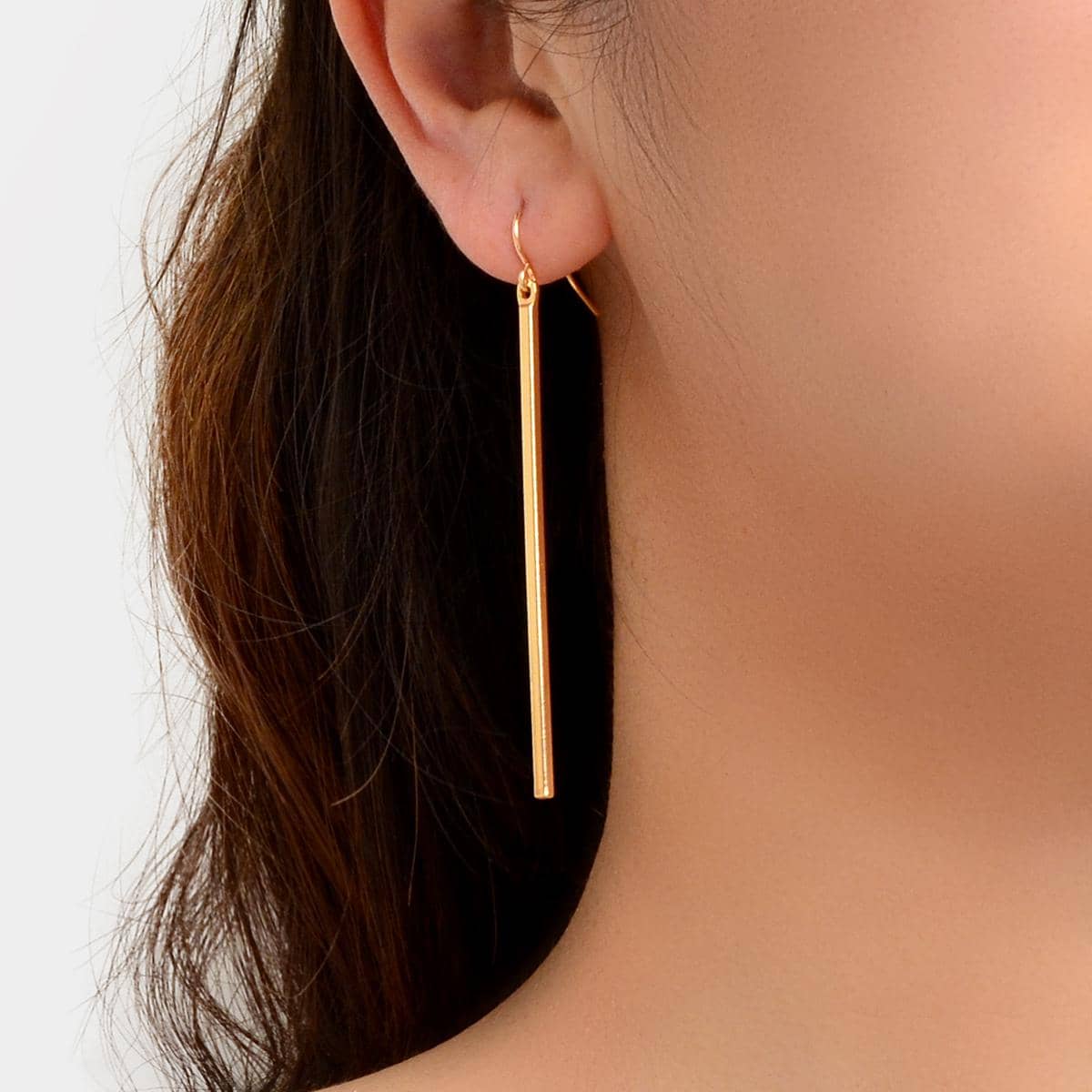Punk Simple Style Square Geometric Black Stick Charm Hanging Minimalist Earrings Feelontop Jewellery