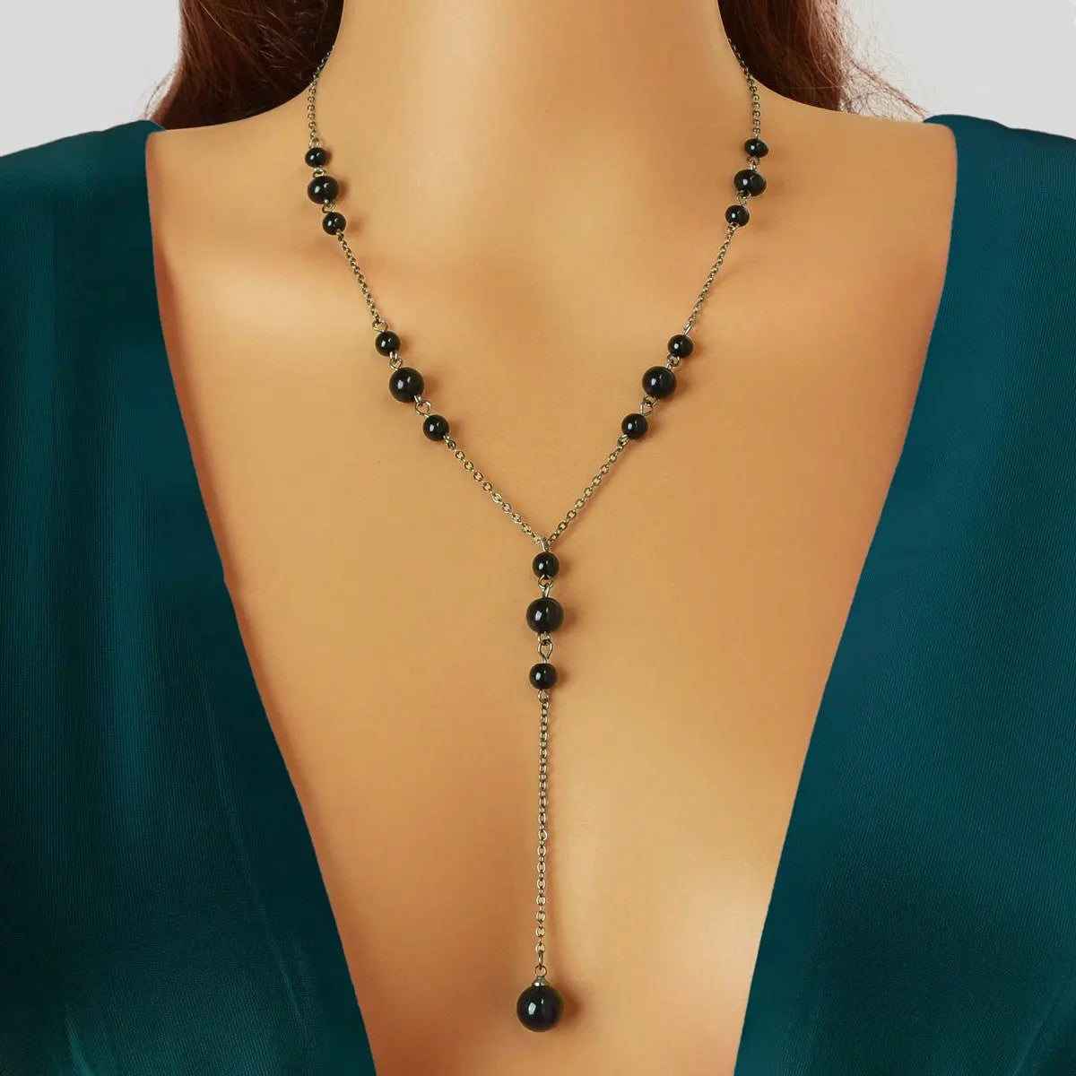 Pearl Decoration Long Gold Chain Y Shape Pendant Clavicle Necklace Teens Collar Feelontop Jewellery