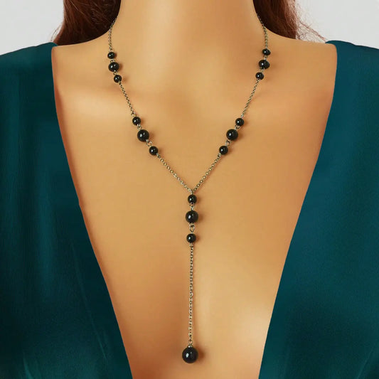 Pearl Decoration Long Gold Chain Y Shape Pendant Clavicle Necklace Teens Collar Feelontop Jewellery