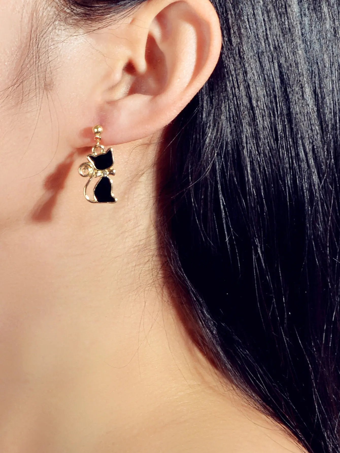 AU Post Rhinestone Black Cat Drop Stud Earrings Elegant Beautiful Jewellery Gift Feelontop Jewellery