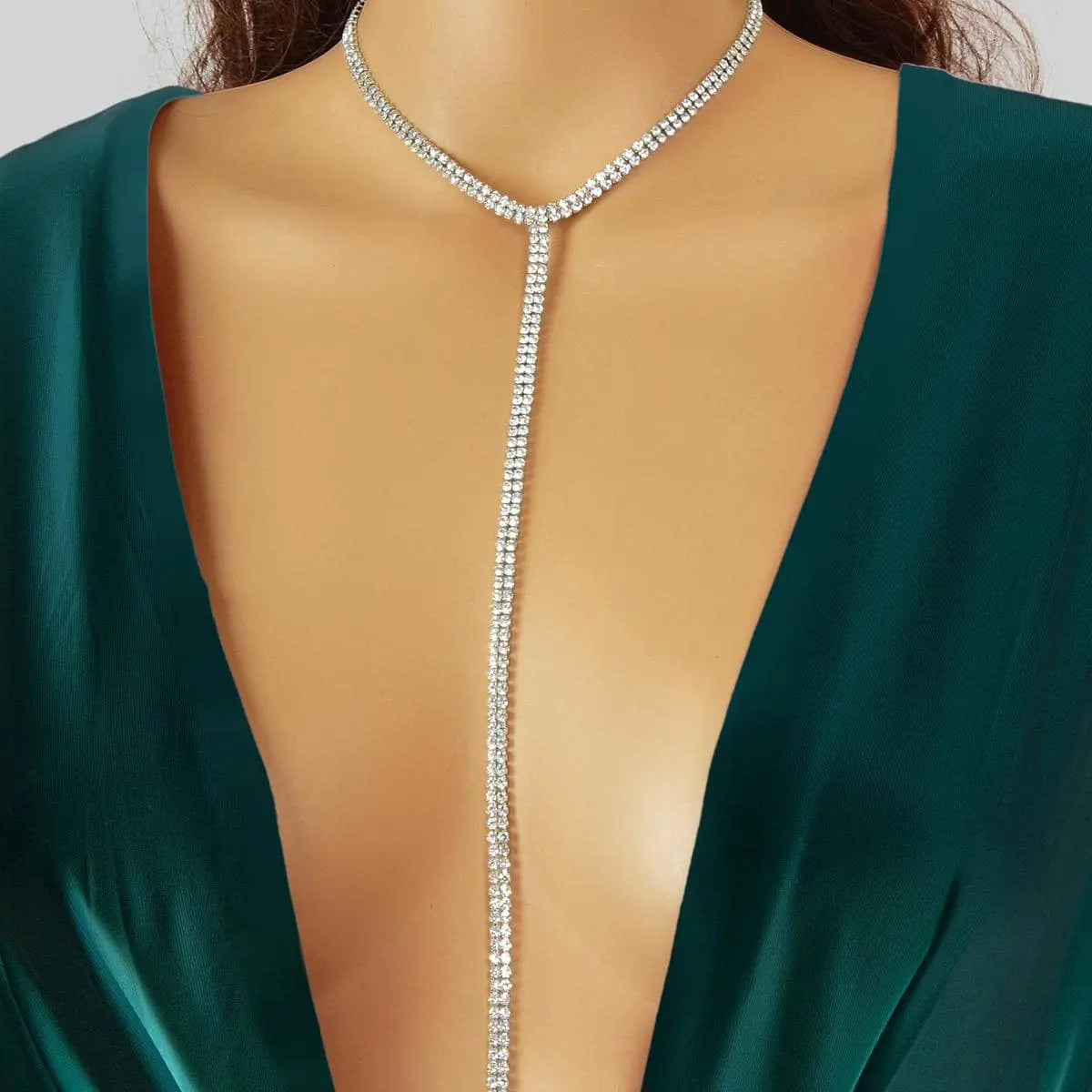 Silver Fringe Necklace with Full Diamond Embellishment Gift Feelontop Jewellery