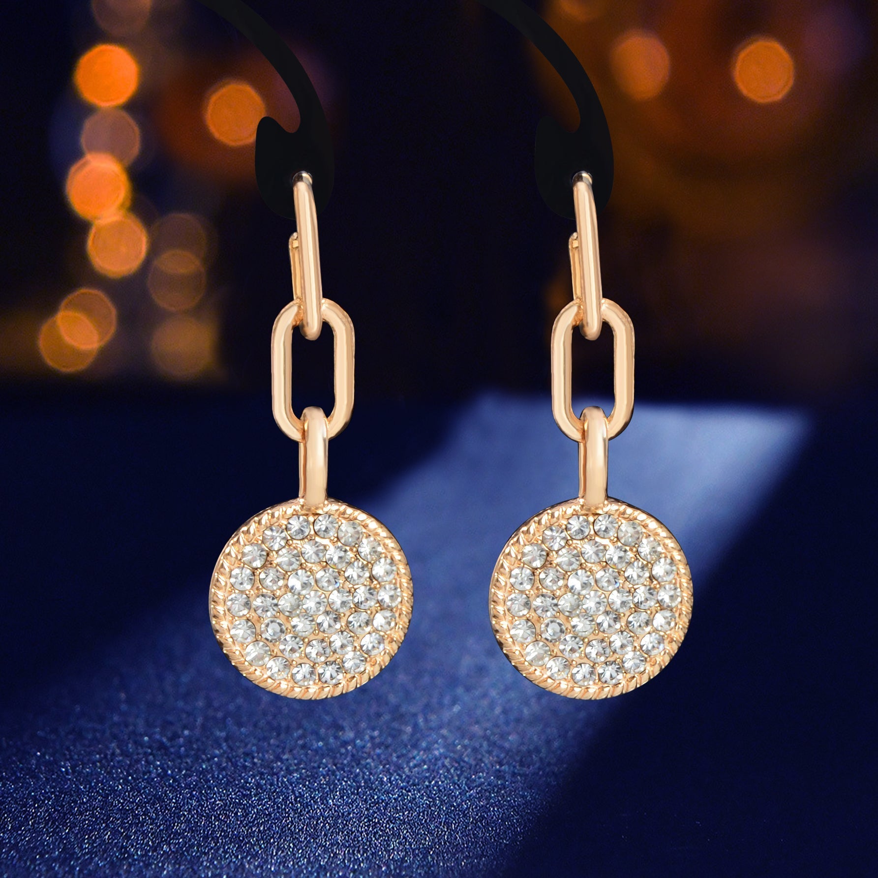 Textured Jewellery Sparkling Rhinestone Gold Round Pierced Stud Earrings Gifts Feelontop Jewellery