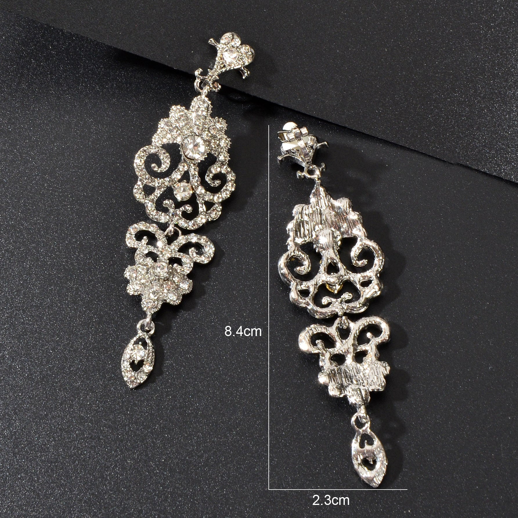 Luxury Rhinestones Silver Hollow Carving Pendant Earrings Banquet Wedding Jewellery Feelontop Jewellery