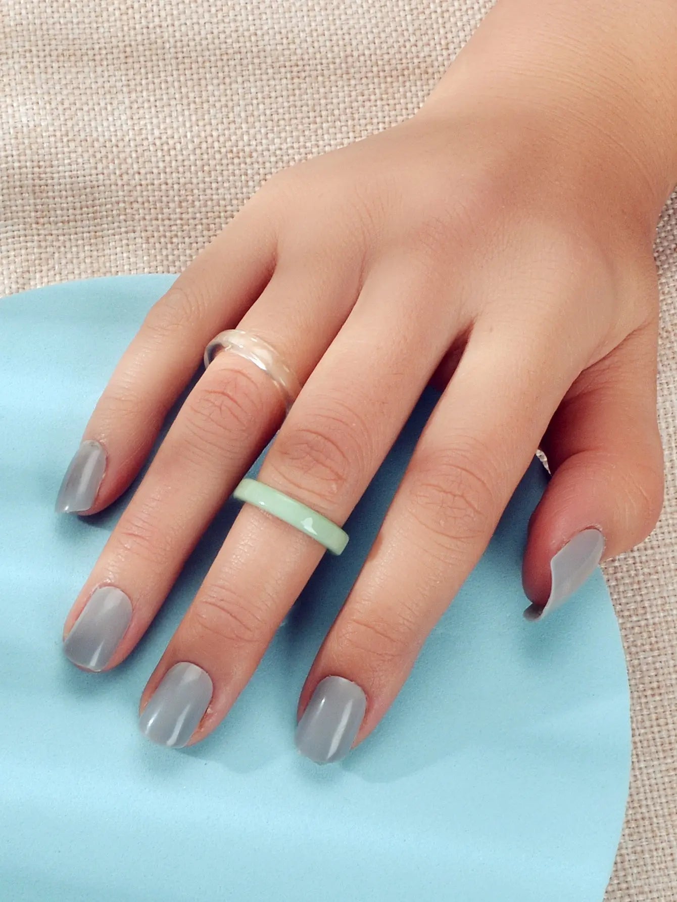 2 pcs Boho Chic Green Transparent Resin Circle Finger Ring set Women Accessories Feelontop Jewellery