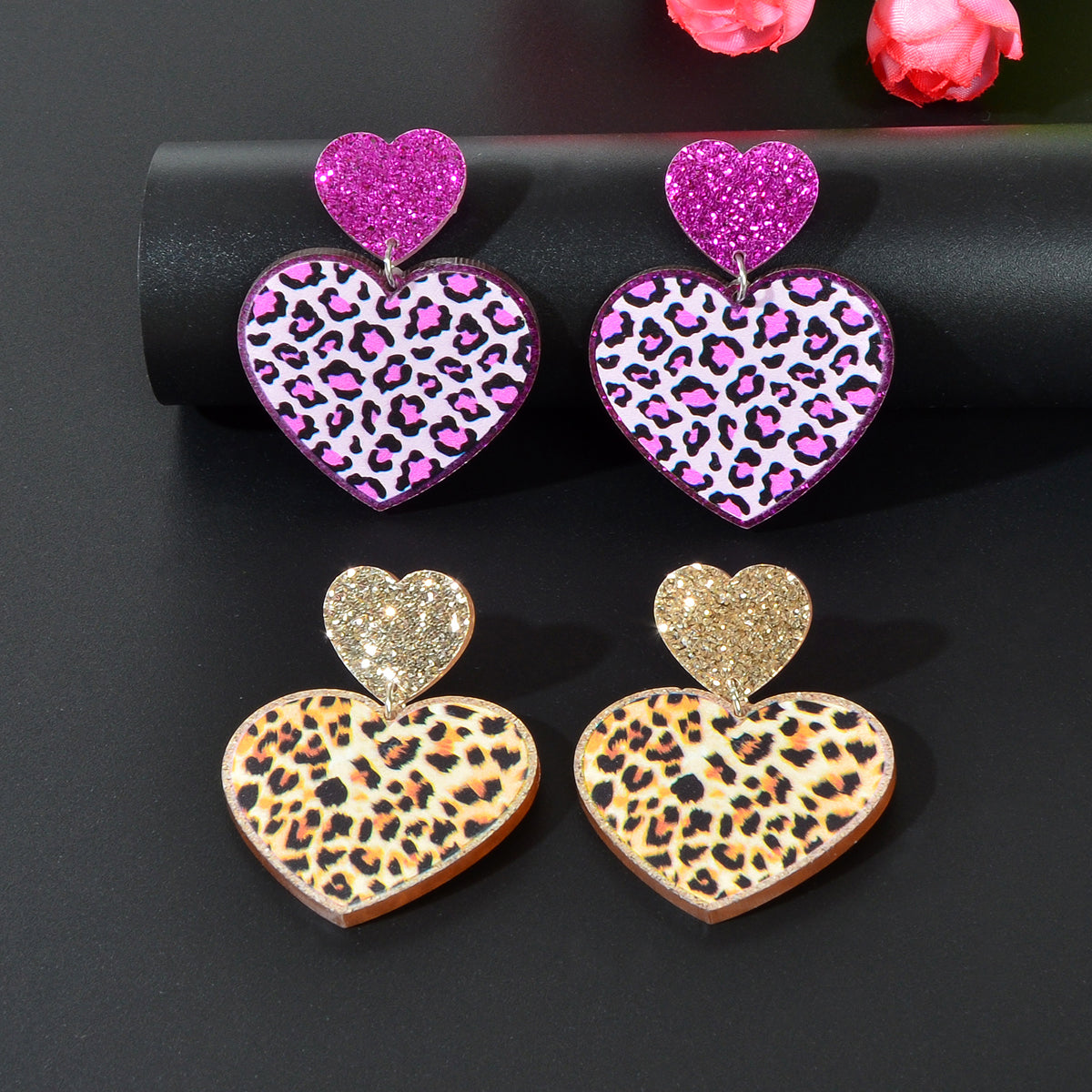 Colourful Leopard Print Heart Pendant Earrings Wild Style Statement Jewellery Feelontop Jewellery