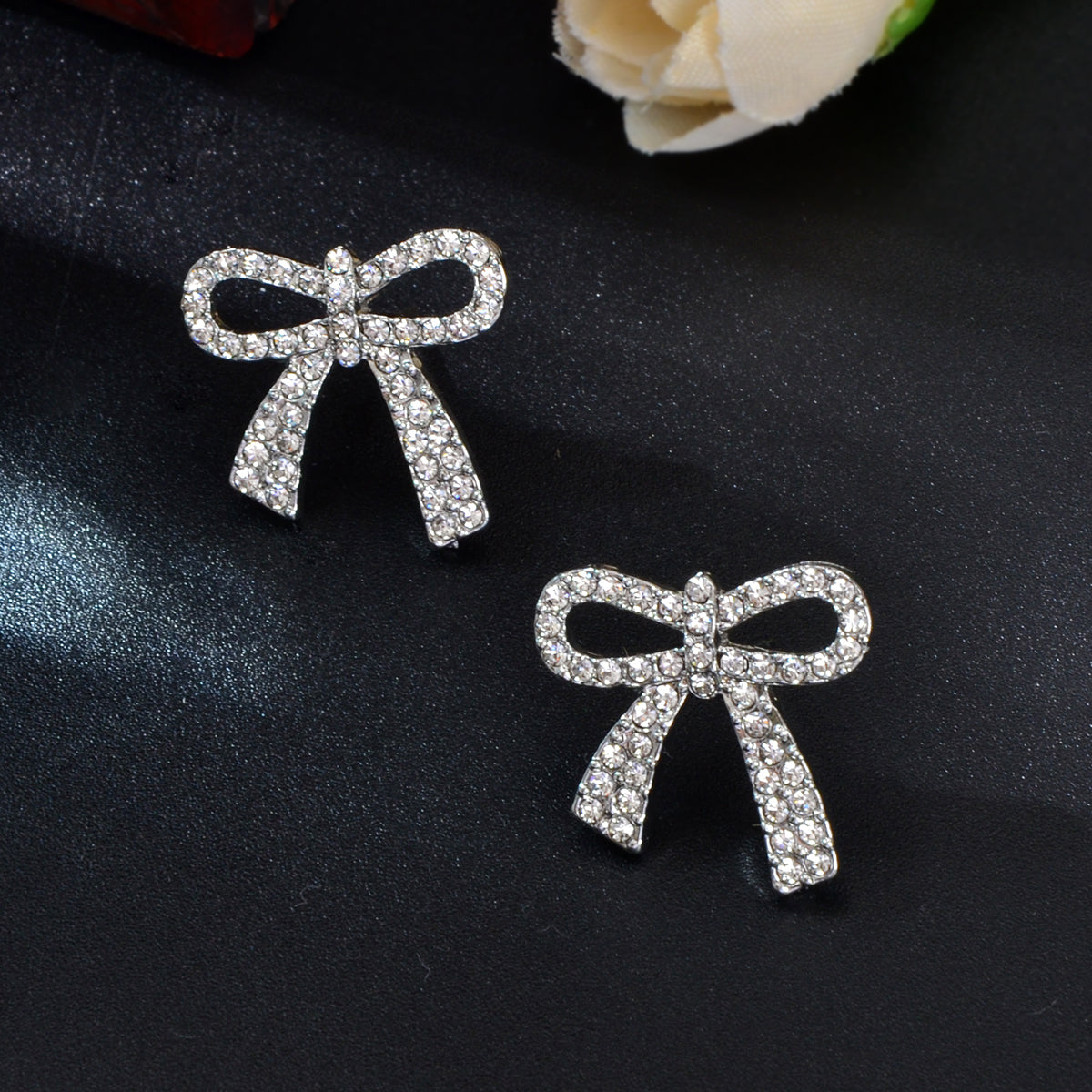 Party Jewelry Sparkly Rhinestone Gold Plated Bow-knot Stud Earrings Ladies Gifts Feelontop Jewellery