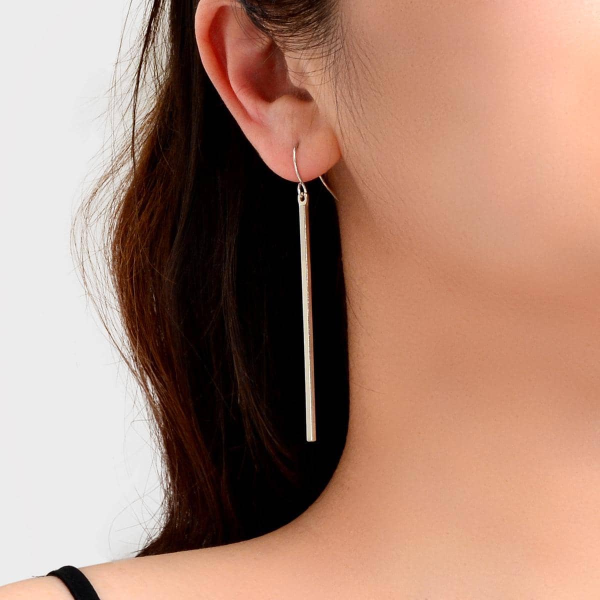 Punk Simple Style Square Geometric Black Stick Charm Hanging Minimalist Earrings Feelontop Jewellery