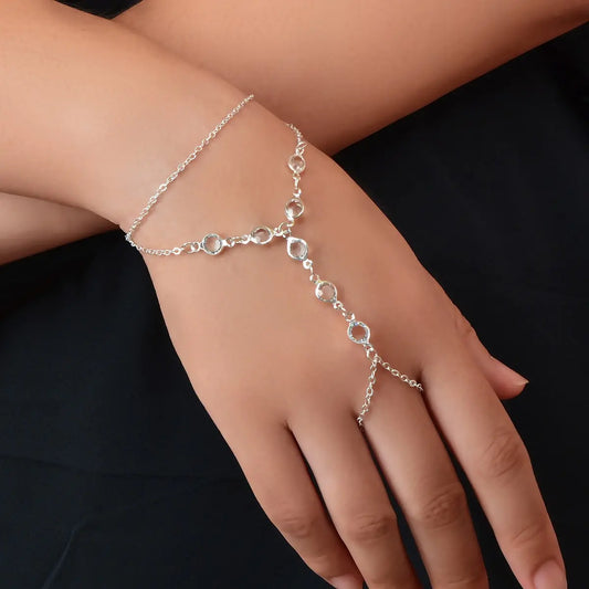Transparent Rhinestone Double-Layer Chain Bracelet with Ring Connector Feelontop Jewellery