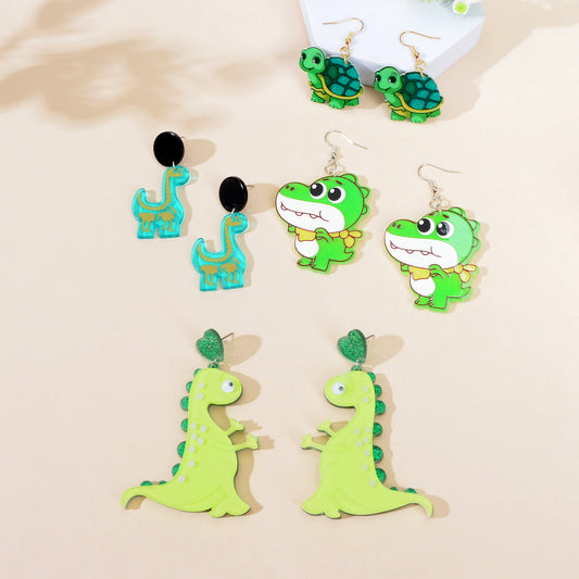 Cute Dinosaur Pendant Earrings Adorable Jurassic Style Statement Jewellery Gift Feelontop Jewellery