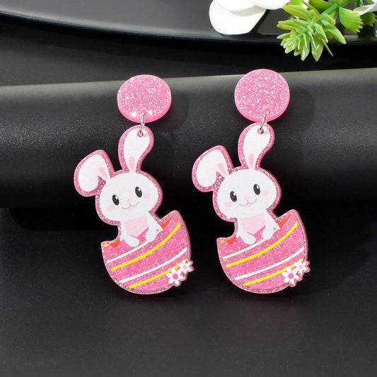 Pink Easter Bunny Pendant Earrings - Festive and Fun Fashion Accessories Feelontop Jewellery