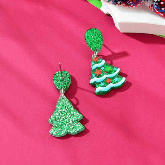 Sparkling Sequin Star Decor Christmas Tree Acrylic Dangle Earrings Jewelry Feelontop Jewellery