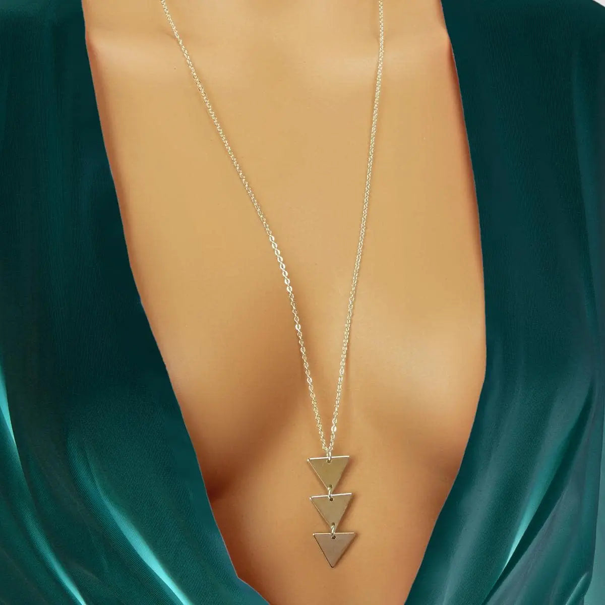Modern Long Chain Necklace with Three Triangle Pendants Feelontop Jewellery