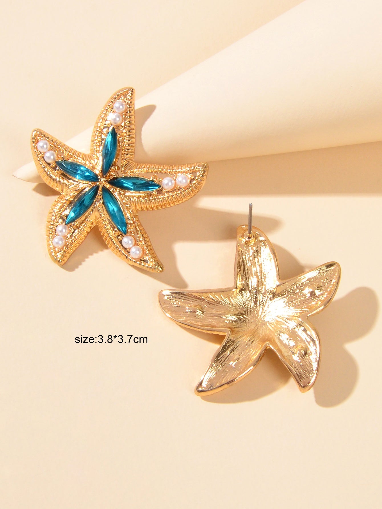 Classic Blue Gemstone Pearl Decor Sea Starfish Stud Girls New Lovely Earrings Feelontop Jewellery
