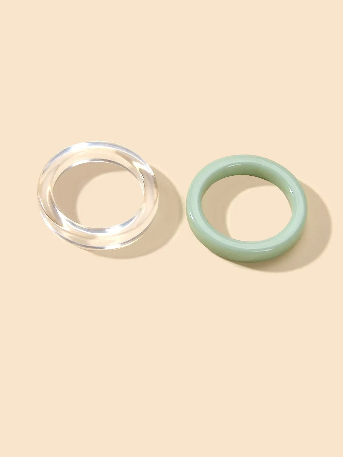 2 pcs Boho Chic Green Transparent Resin Circle Finger Ring set Women Accessories Feelontop Jewellery