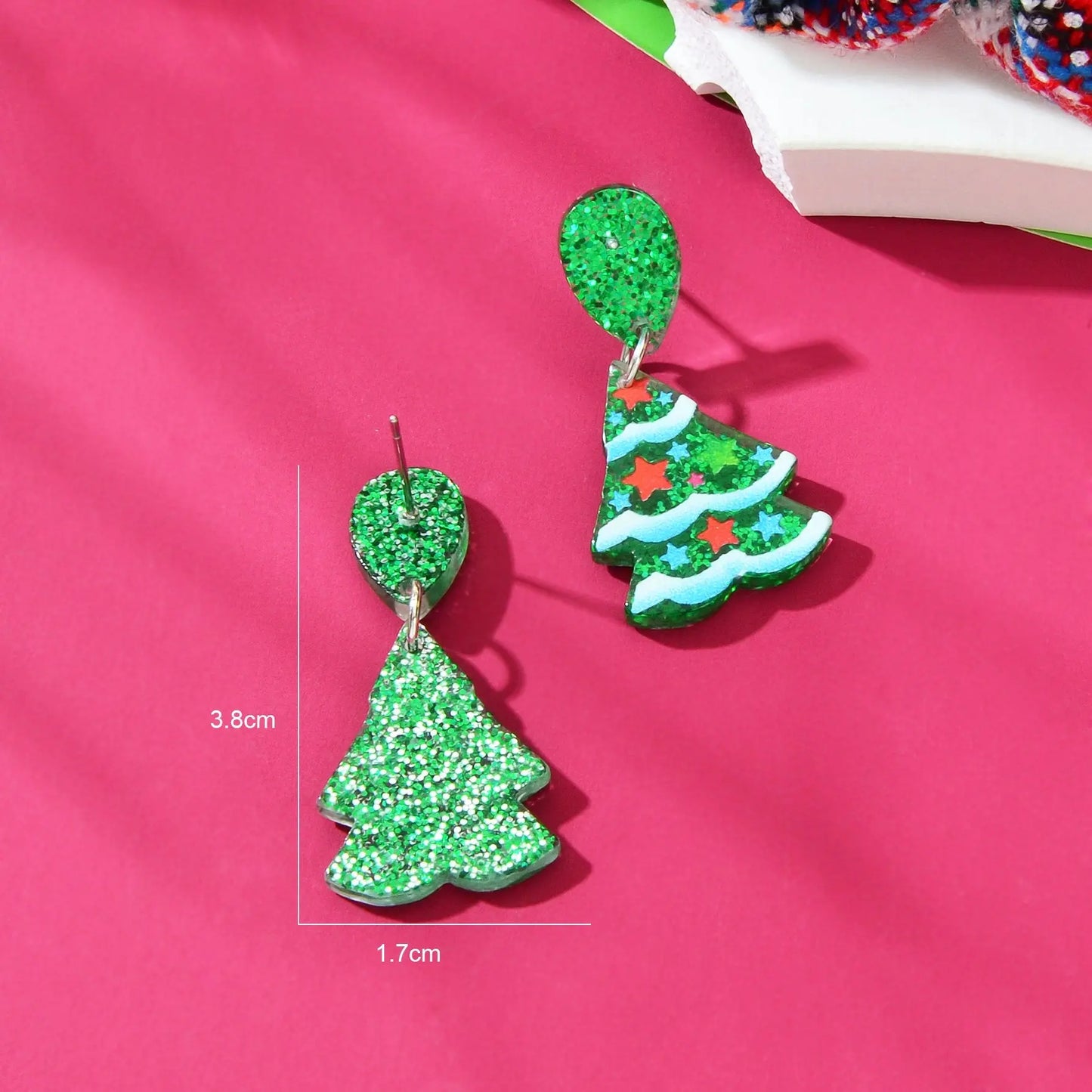 Sparkling Sequin Star Decor Christmas Tree Acrylic Dangle Earrings Jewelry Feelontop Jewellery