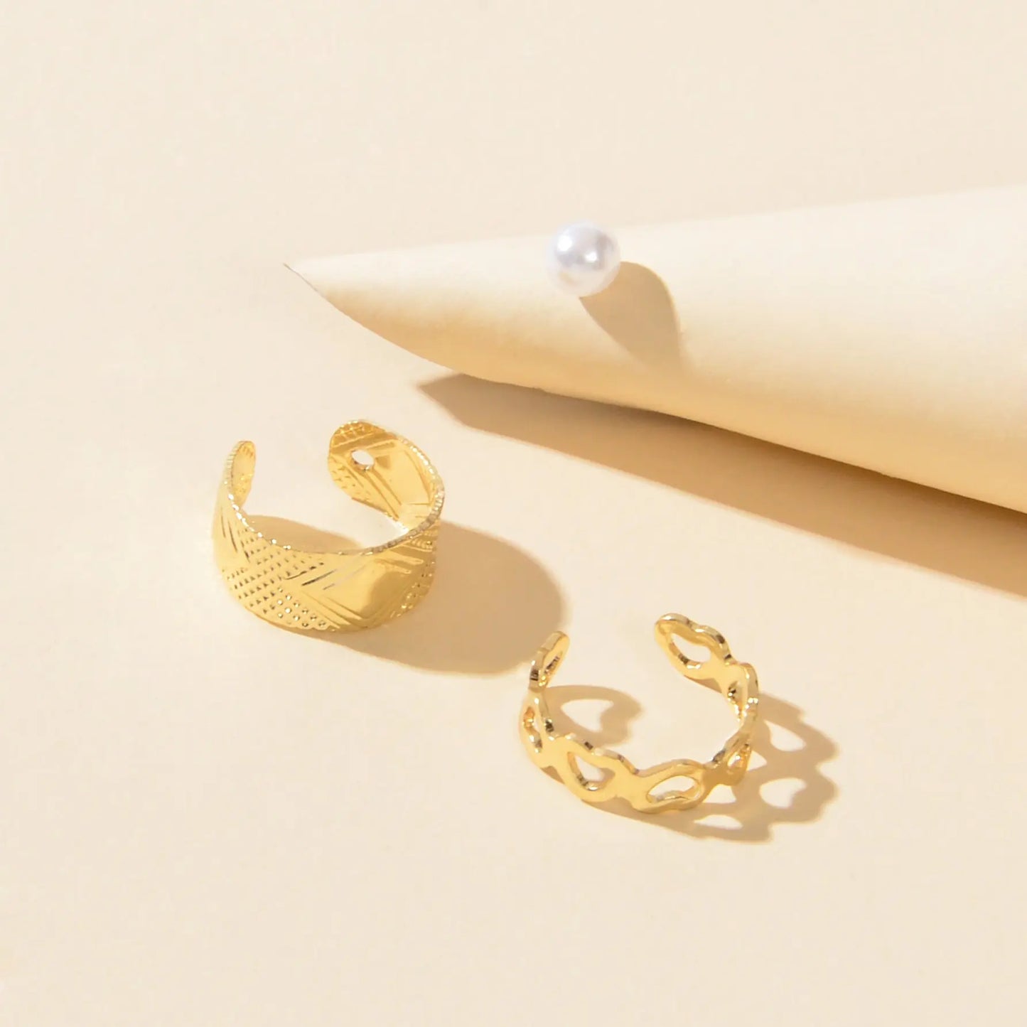 3 pcs Imitation Pearl Stud Gold Silver Hollow out Heart Ear Cuff Cartilage Earrings set Feelontop Jewellery