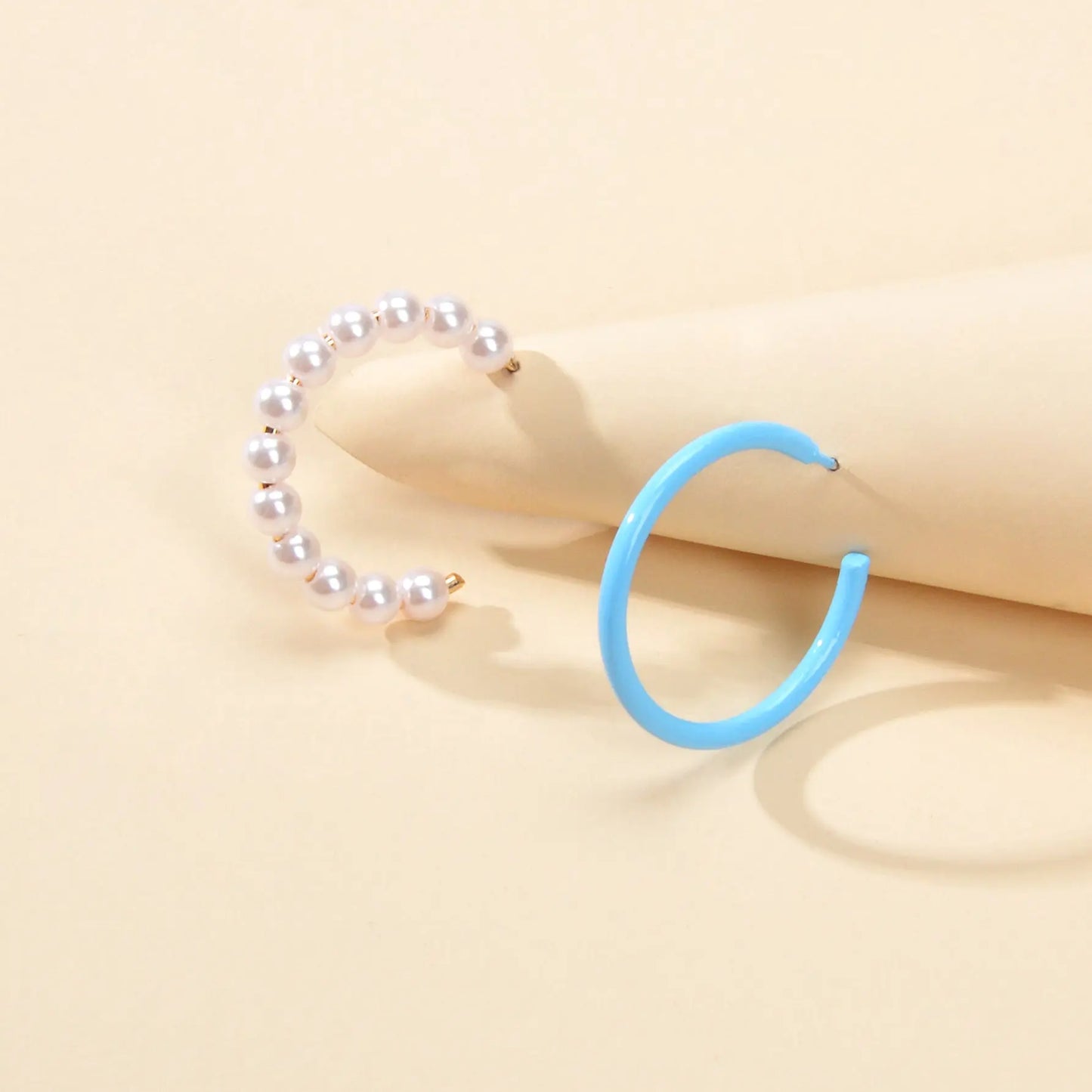 Blue Circle Pearl Asymmetric Trendy Hoop Earrings Women Party Designer Jewellery Feelontop Jewellery