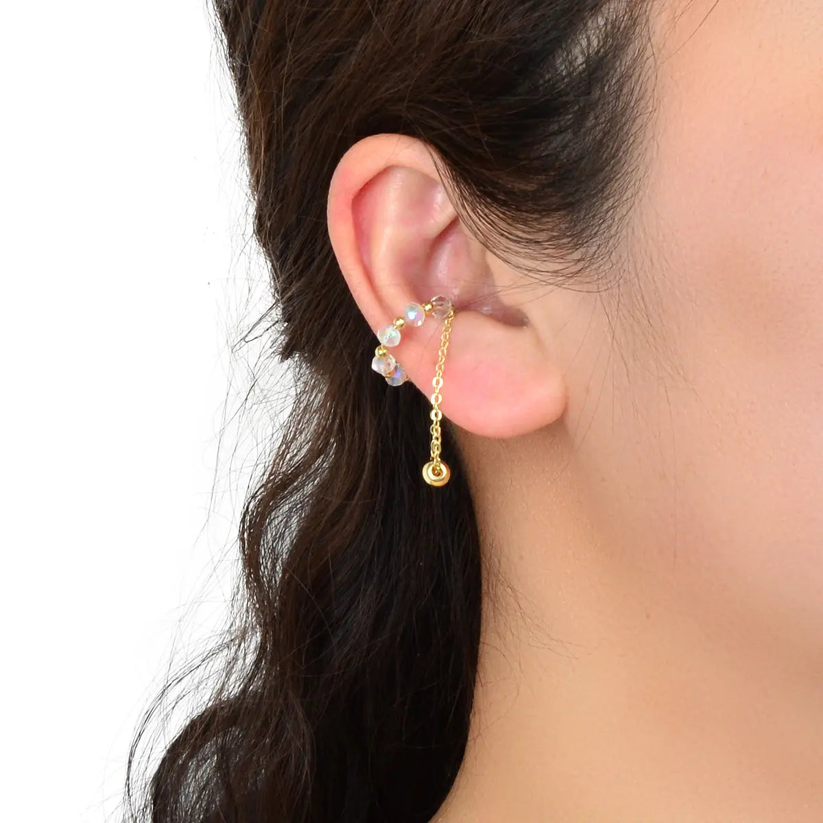 Gold Tassel Ball Ear Clip Non-Piercing Cartilage Earrings Unisex Ear Cuff 1 pc Feelontop Jewellery