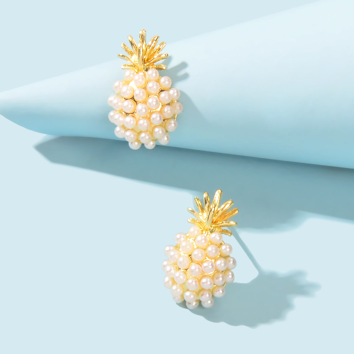 Fruit Jewelry Inspiring Imitation Pearl Decoration Gold Stud Pineapple Earrings Feelontop Jewellery