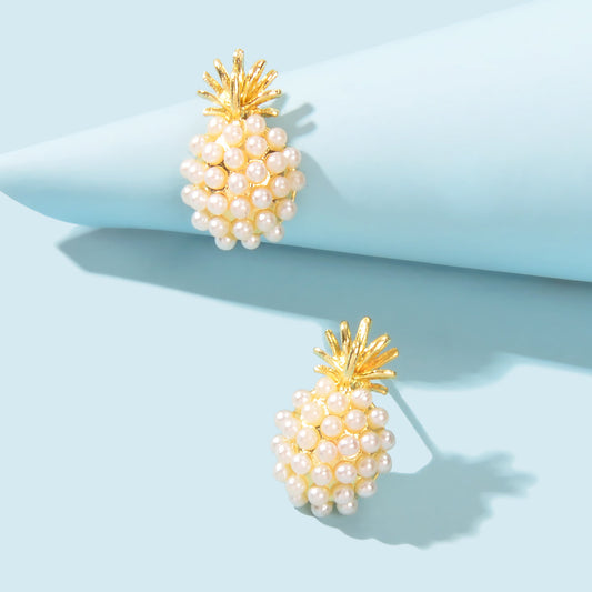 Fruit Jewelry Inspiring Imitation Pearl Decoration Gold Stud Pineapple Earrings Feelontop Jewellery