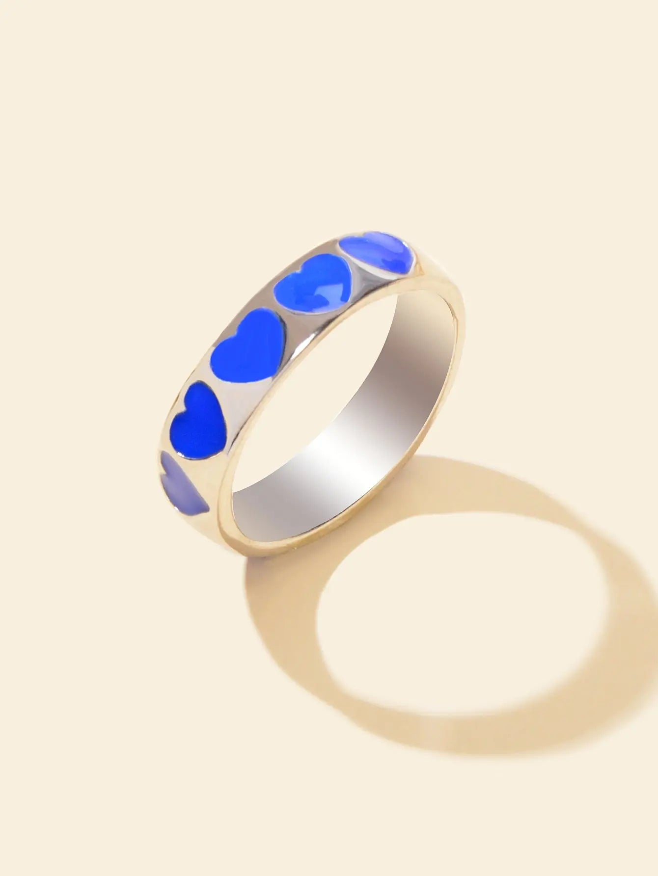 Blue Enamel Heart Silver Comfort Fit Promise Ring Women Wedding Eternity Band Feelontop Jewellery