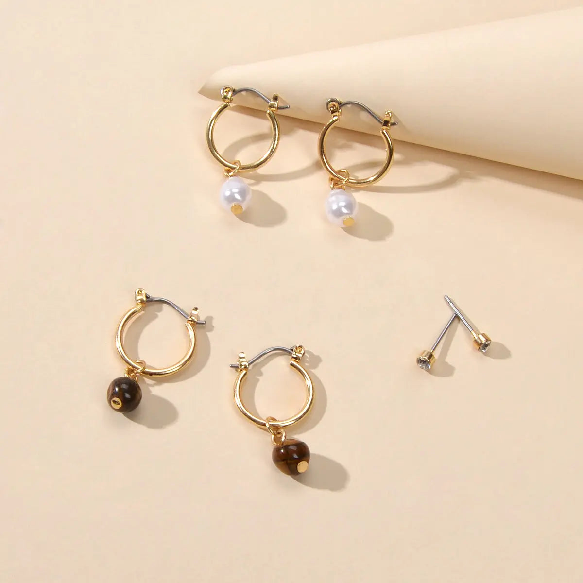 3 pairs Ear Jewellery Pearl Beads Charm Hoop Earrings set Rhinestone Studs Gift Feelontop Jewellery