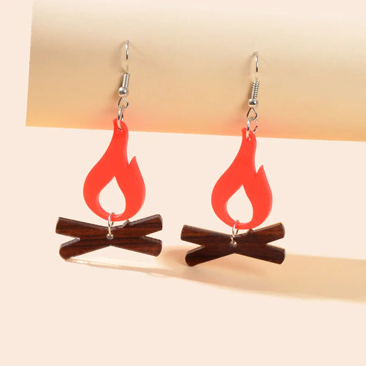 Red Flame Earrings Acrylic Creative Chic Firewood Fire Night Club Spark Jewelry Feelontop Jewellery