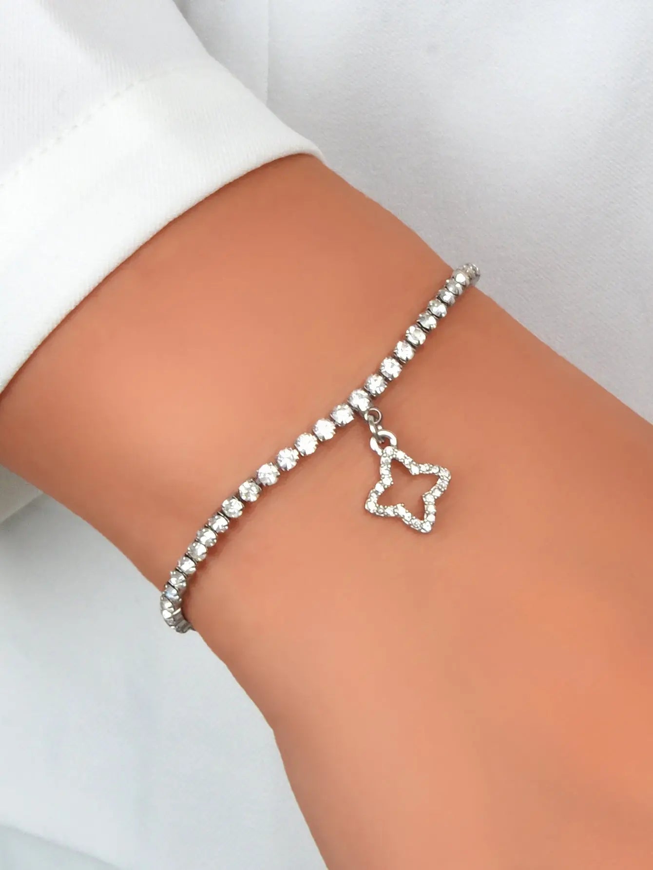 Luxury Full Rhinestone Flower Charm Silver Bracelet Perfect Wedding Gift Jewelry Feelontop Jewellery