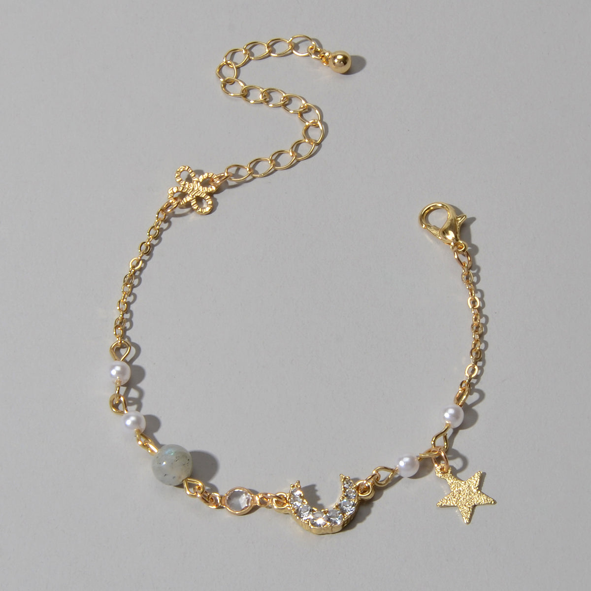 Luxurious Jewellery Party Wear Gold Chain Rhinestone Star Moon Charm Bracelet Feelontop Jewellery