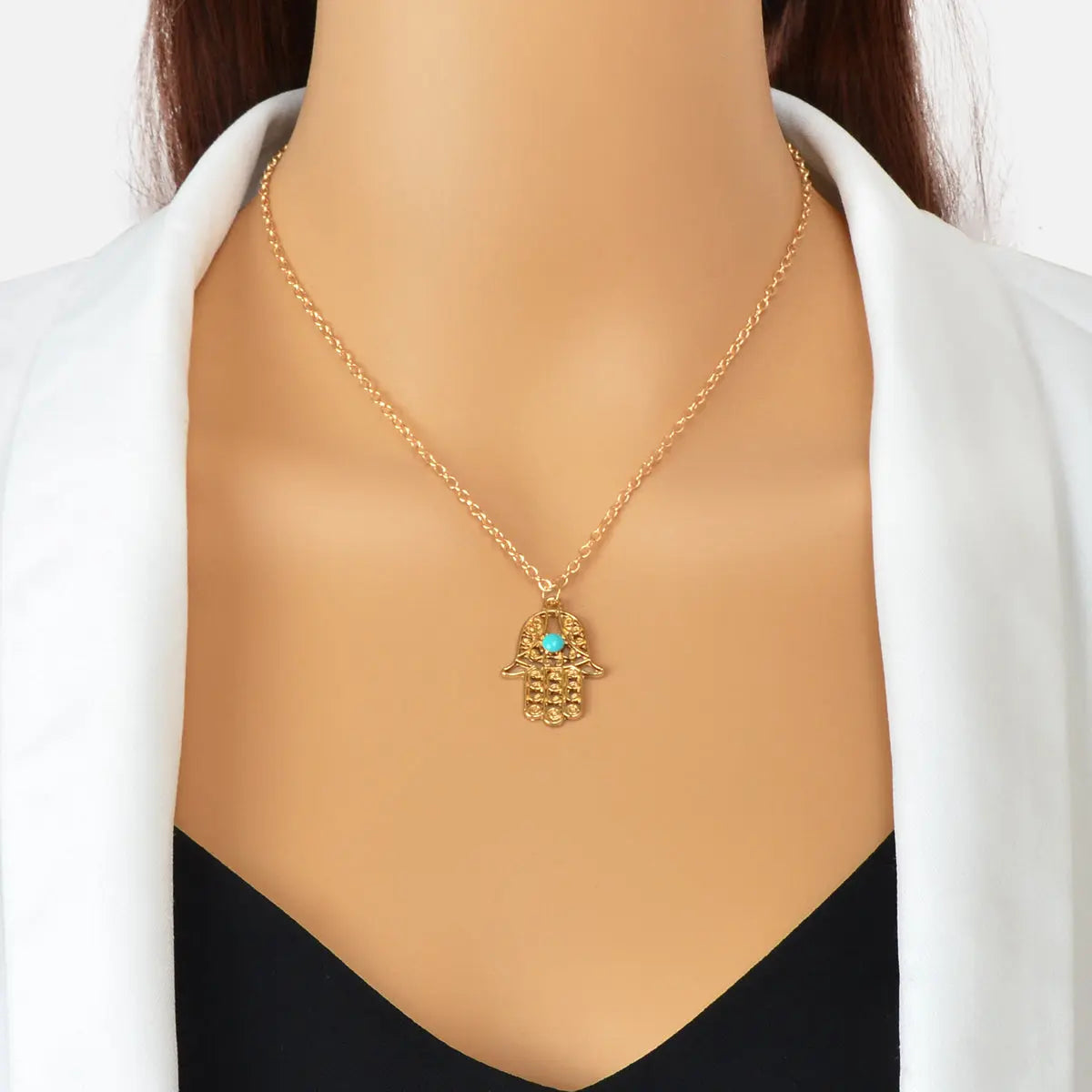 Dainty Gold Silver Chain Hollow Hamsa Hand Boho Charm Necklace Protection Lucky Feelontop Jewellery
