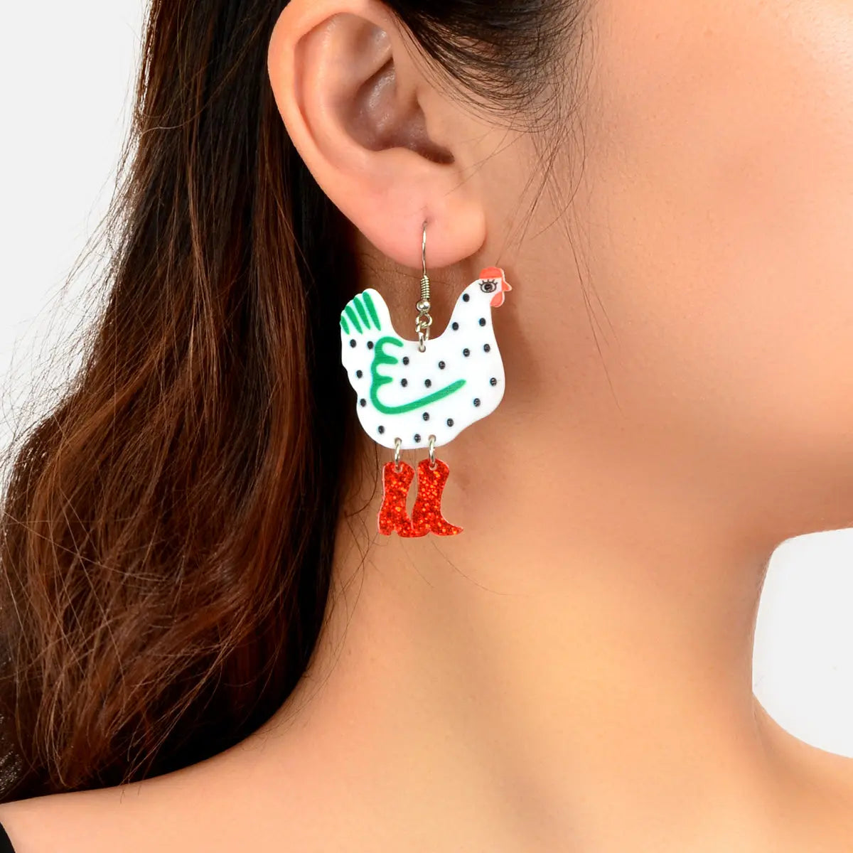 Cute Design Hen with Boot Dangle Lightweight Acrylic Chicken Earrings Party Gift Feelontop Jewellery