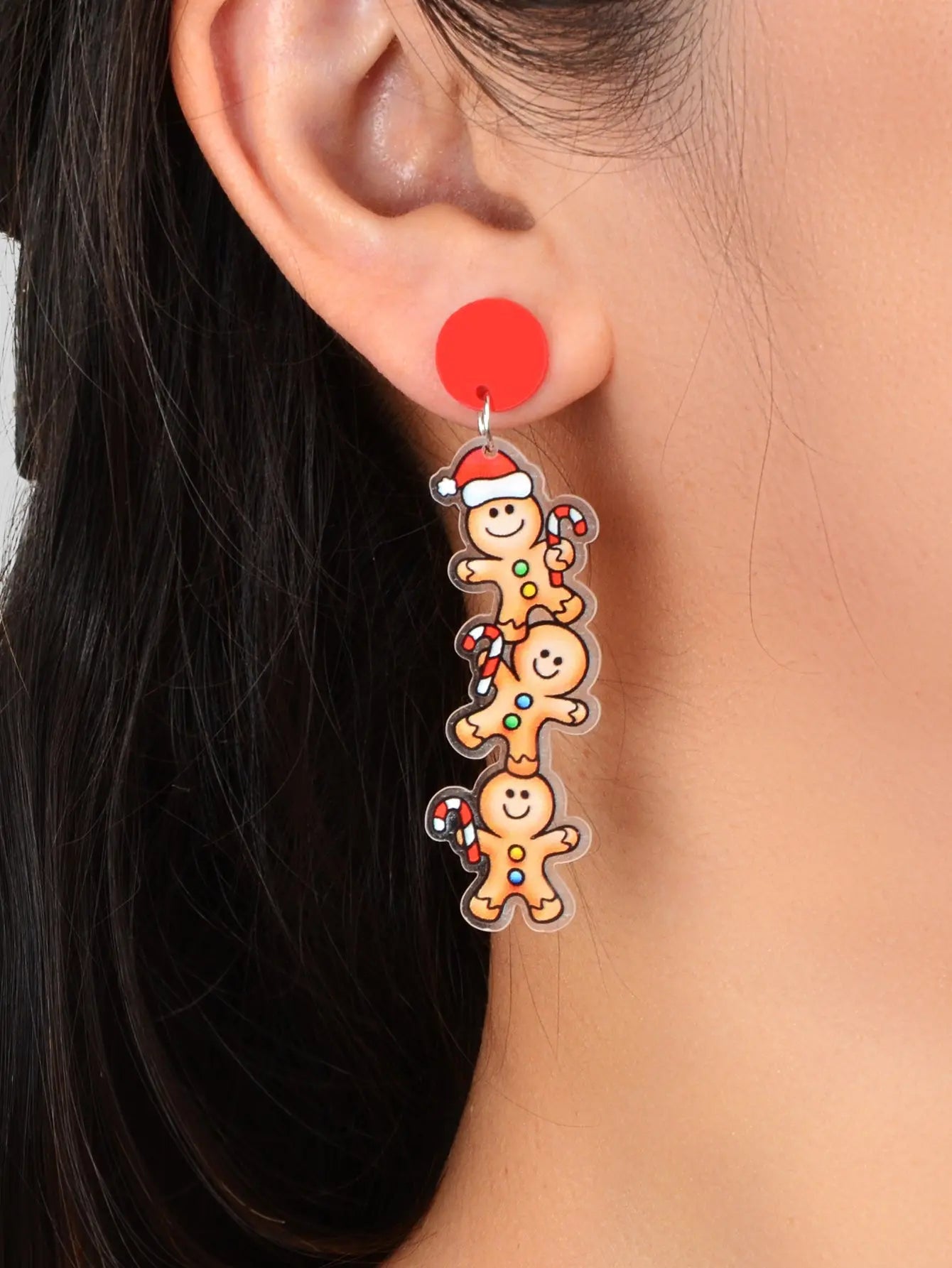 Christmas Cartoon Design Acrylic Gingerbread Man Long Pendant Festival Earrings Feelontop Jewellery