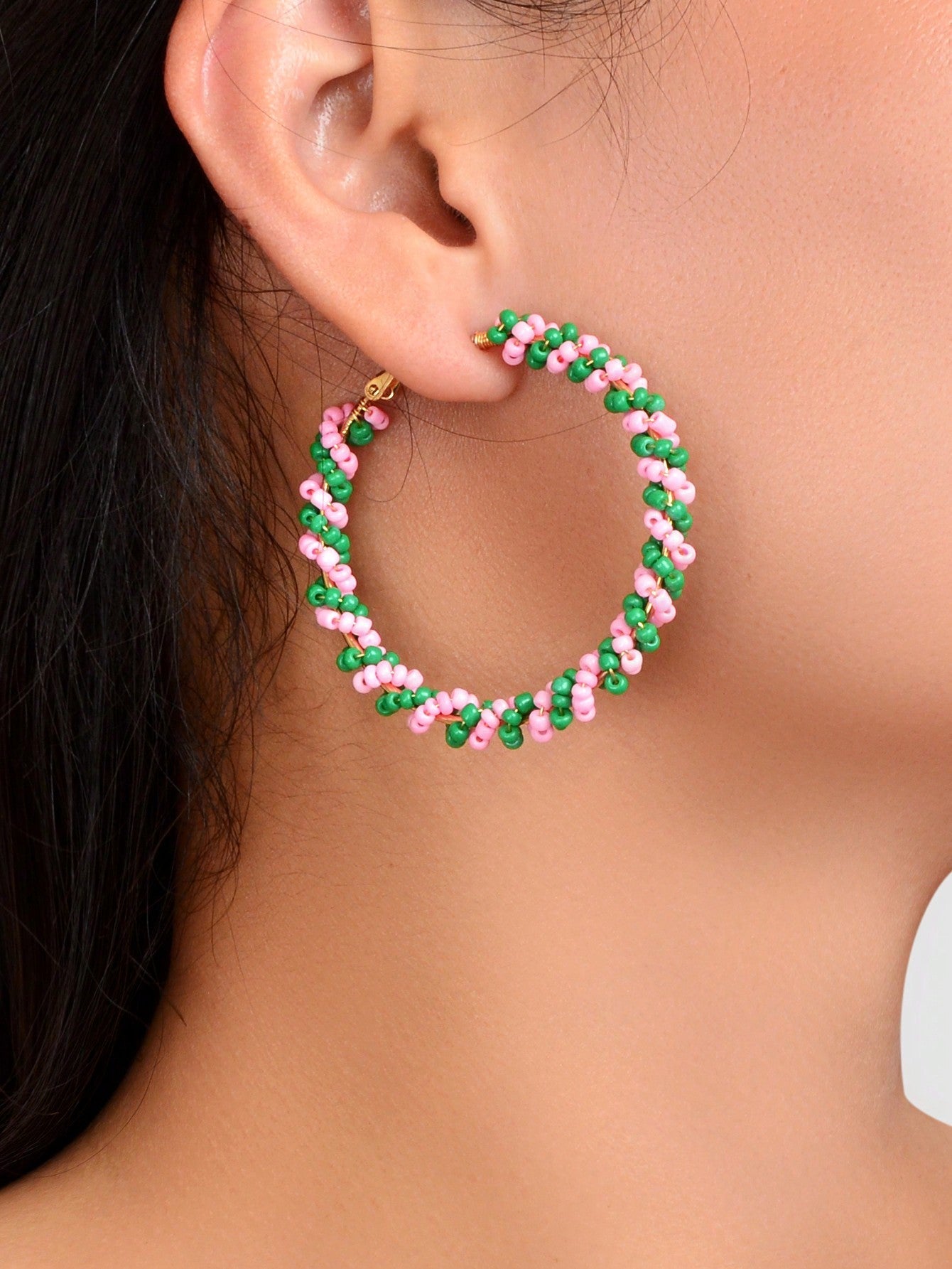 Boho Sweet Colourful Seed Beads Handmade Circle Hoop Earrings for Women Holiday Feelontop Jewellery