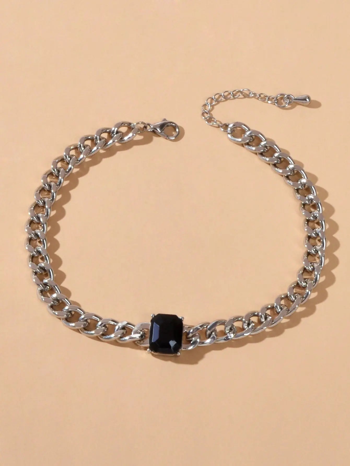 Cool Women Accessories Black Acrylic Crude Silver Metal Link Chain Bracelet Gift Feelontop Jewellery