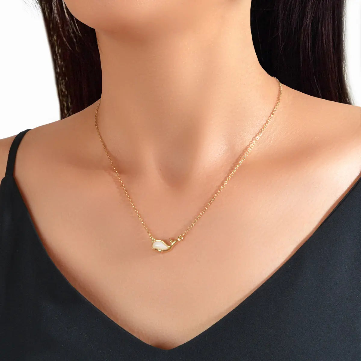 Exquisite Women Accessories Gold Chain Opal Dolphin Charm Necklace Gift Jewelry Feelontop Jewellery