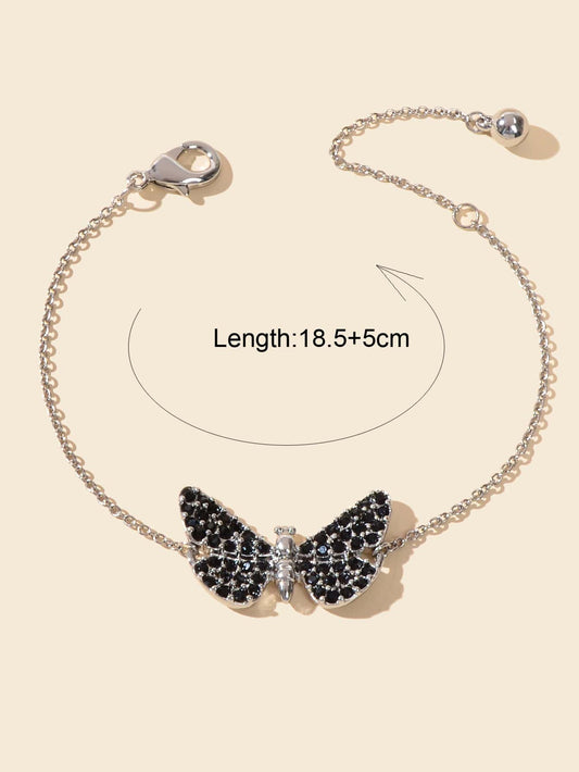 Stunning Black Diamond Butterfly Pendant Bracelet - Sparkle and Style Jewellery Feelontop Jewellery
